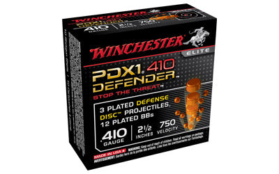 Winchester Supreme Elite, 410 Gauge, 2.5", Buckshot, 3 Defense, Discs/12 BB Pellets, 10 Round Box S410PDX1