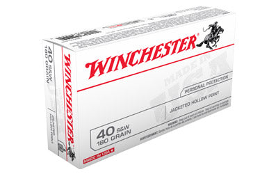 Winchester USA, 40 S&W, 180 Grain, Jacketed Hollow Point, 50 Round Box USA40JHP