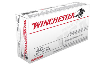 Winchester USA, 45ACP, 230 Grain, Jacketed Hollow Point, 50 Round Box USA45JHP