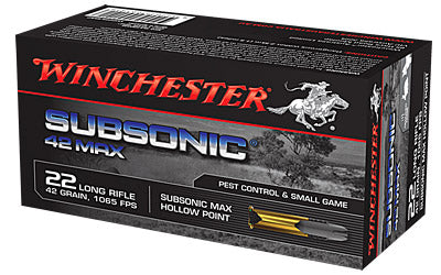 Winchester MAX, 22LR, 42 Grain, Subsonic, 50 Round Box W22SUB42U