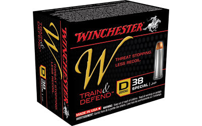 Winchester W - Train & Defend, 38 Special, 130 Grain, Jacketed Hollow Point, Low Recoil, 20 Round Box W38SPLD
