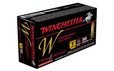 Winchester W - Train & Defend, 38 Special, 130 Grain, Full Metal Jacket, Low Recoil, 50 Round Box W38SPLT