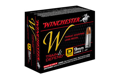 Winchester W - Train & Defend, 9MM, 147 Grain, Jacketed Hollow Point, Low Recoil, 20 Round Box W9MMD