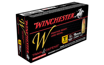 Winchester W - Train & Defend, 9MM, 147 Grain, Full Metal Jacket, Low Recoil, 50 Round Box W9MMT