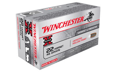 Winchester Super-X, 22 Hornet, 46 Grain, Hollow Point, 50 Round Box X22H2