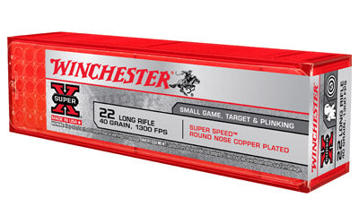 Winchester Super Speed 22LR, 40 Grain, Plated Round Nose, 100 Round Box X22LRSS1