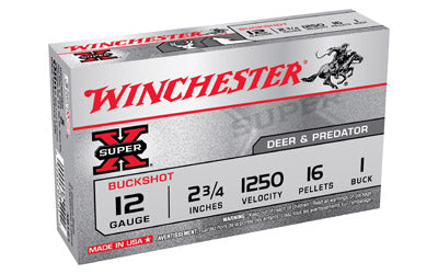 Winchester Super-X, 12 Gauge, 2.75", 1 Buck, Buckshot, 16 Pellets,5 Round Box XB121