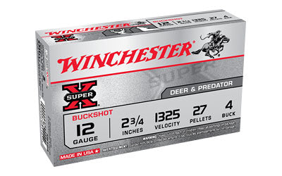 Winchester Super-X, 12 Gauge, 2.75", 4 Buck, Buckshot, 27 Pellets,5 Round Box XB124