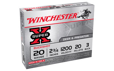 Winchester Super-X, 20 Gauge, 2.75", 3 Buck, Buckshot, 20 Pellets,5 Round Box XB203