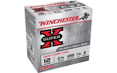 Winchester Super-X, 12 Gauge, 2.75", #6, 3.25 Dram, 1.125 oz., Shotshell, 25 Round Box XU12H6