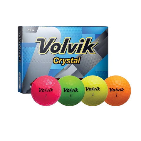Volvik Crystal 3 Pc Assorted Golf Balls-Pink/Org/ Yellow/Grn
