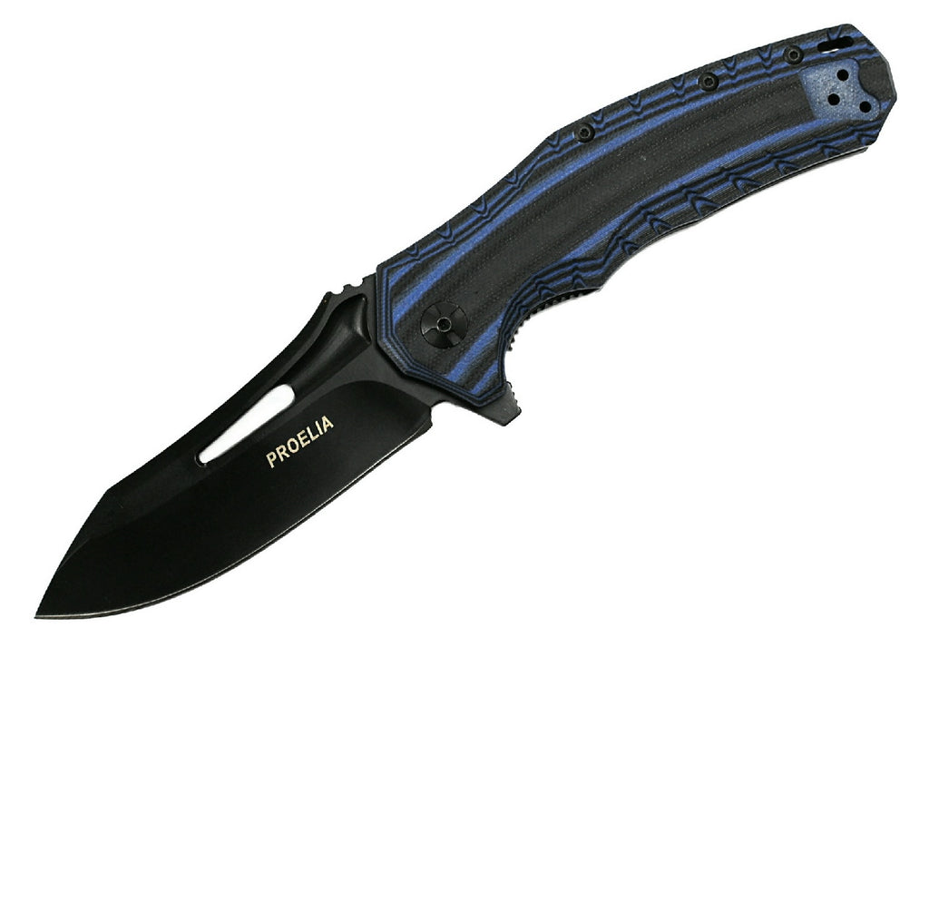 Proelia TX020 Folder 4in Black Drop Blade Black/Blue G-10